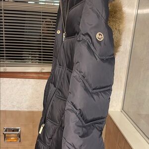 Michael Kors Black Puffer Jacket with Fur Detail